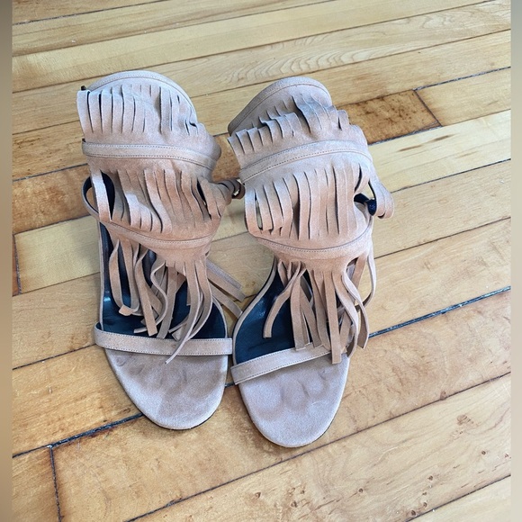 Gucci Becky Tan Hi Camelia Western Fringe Suede High Heels Brown - Picture 4 of 8